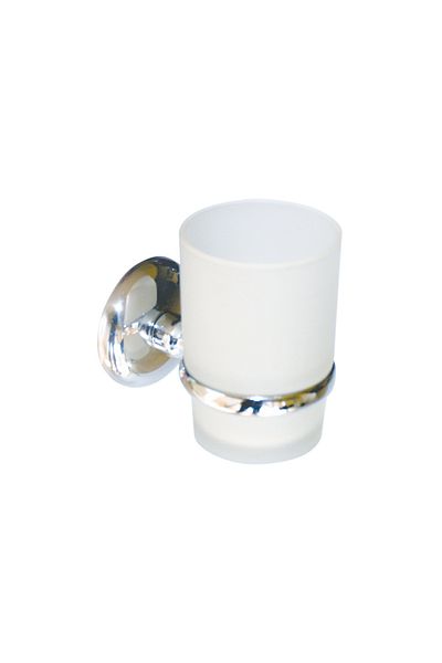 flores Chromed metal holder, with toothpaste/brush cup, matt white