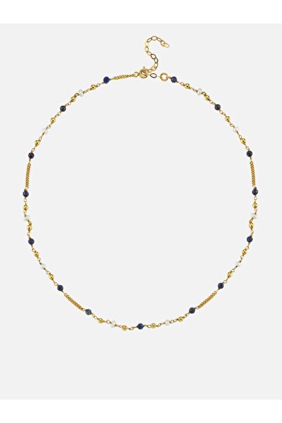 LİNYA JEWELLERY İncili Mavi Lapis Taşlı Zincir Kolye