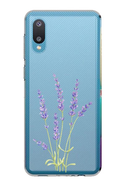 TechTree حافظة سيليكون شفافة متوافقة مع Galaxy A02 بتصميم زهرة اللافندر بتصمي...