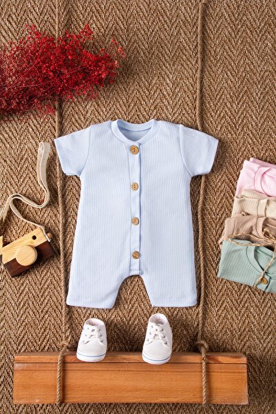 Mai Perla Short Sleeve Wooden Buttoned Organic Jumpsuit Baby Set