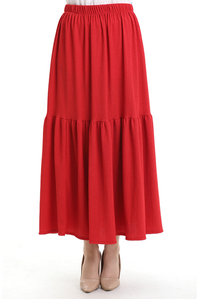 sefamerve Burgundy Fabric Skirt with Elastic Waist 0066-01 Burgundy