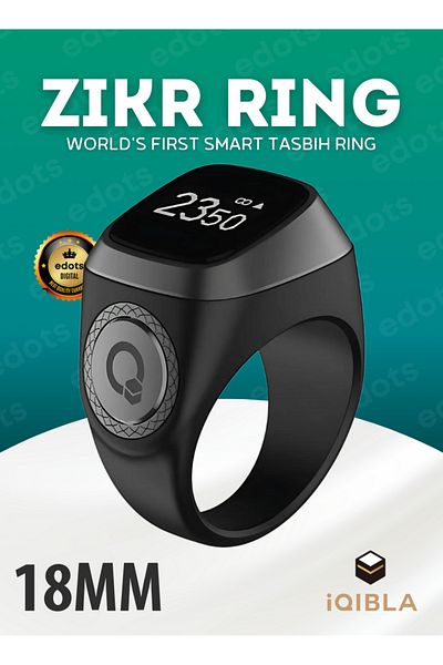 iqibla Smart Zikr Ring | 18mm Prayer Counter, Muslim Prayer Time Reminder & Waterproof Tasbih Counter