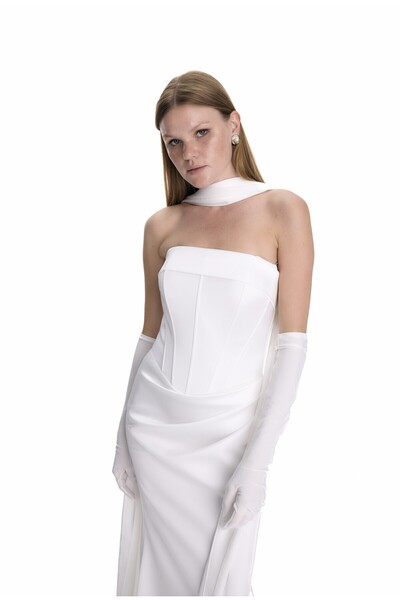 Lore&More Straplez Şallı Eldivenli Gelinlik Korse Model İkili Takım