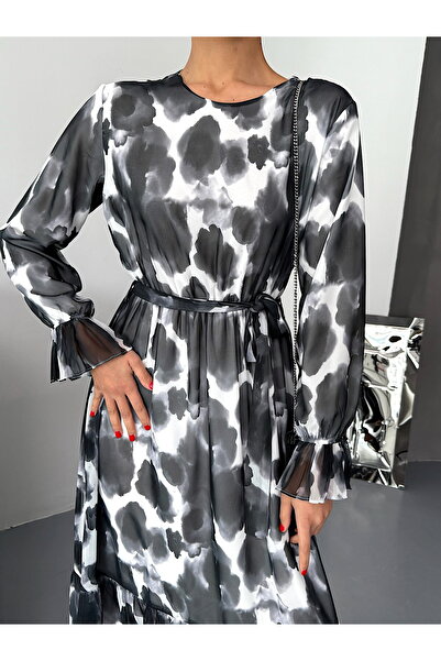QARA Patterned Belted Chiffon Dress