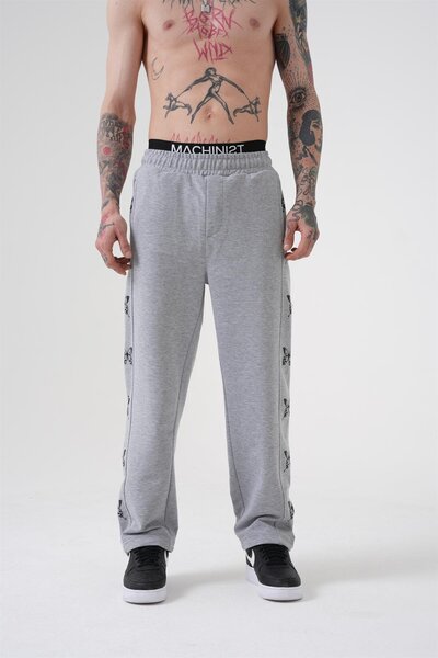 Machinist Ανδρικό παντελόνι φούτερ με στάμπα πεταλούδας από οργανικό βαμβάκι Oversize Grey Melange