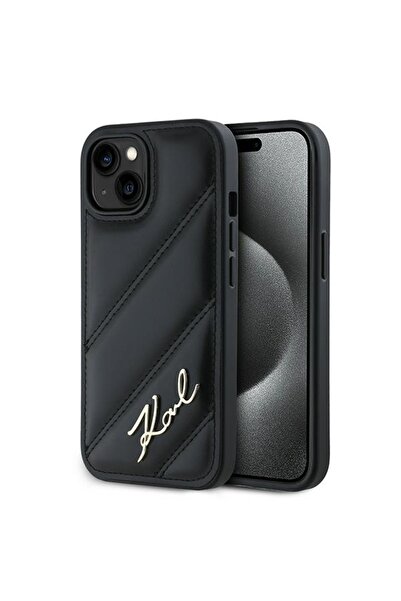 Karl Lagerfeld Carcasă pentru iPhone 15 Plus, Diagonal Quilted Script, Karl Lagerfeld - Negru