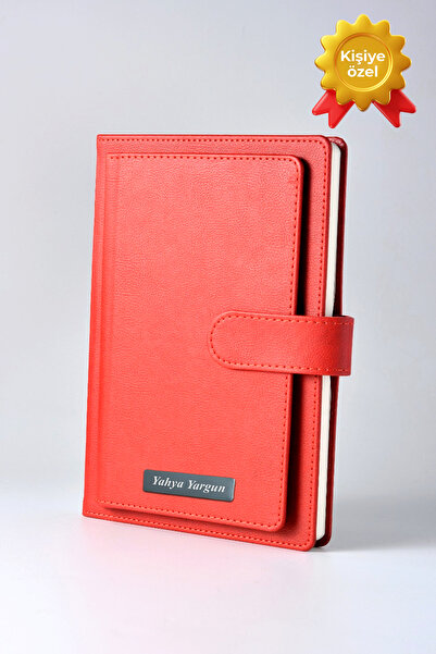inkglo Kırmızı Deri Düz Kapak Defter Kişiye Özel İsimli Cüzdan Bölmeli Defter