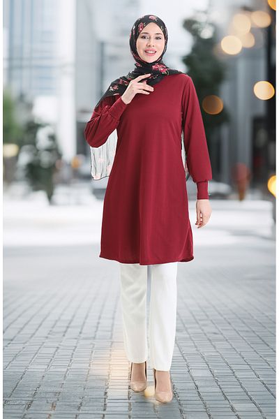 sefamerve Basic Tunic 1120-01 Claret Red
