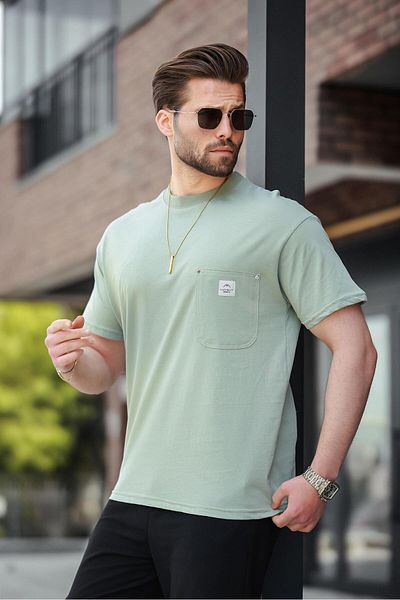 Madmext Μέντα Πράσινη Τ-shirt Με Τσέπες και Γιακά Ποδηλάτου E7149