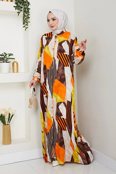 Moda MSK Φόρεμα με κουμπιά βισκόζης Πορτοκαλί καφέ