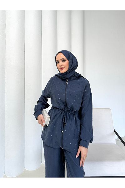 Melike Tatar Cupra Silk Suit with Stones 32-2319