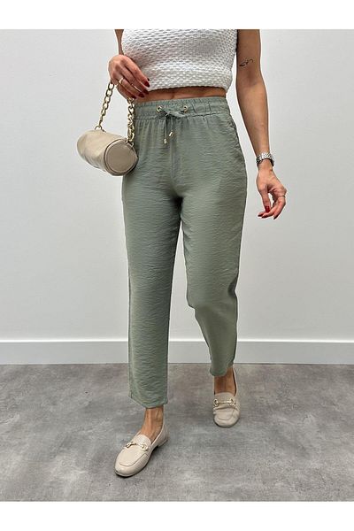 Maldia Shop Women's Modal Fabric Eyelet Lace-up Khaki Trousers