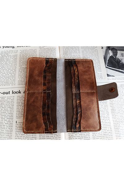 Mahfuz Fully Handmade Real Leather Wallet from Cutting to Sewing 12 Cards 2 Banknote Areas (19.4Cm*8.5Cm)