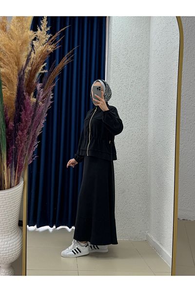 Ebrar Store Zenenya Double Pocket Covered Skirt Suit-El1928 Black