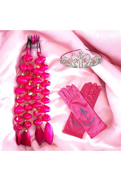 3b kids baribii prenses pembe buble tokalı saç + prenses taç + pembe eldiven ...