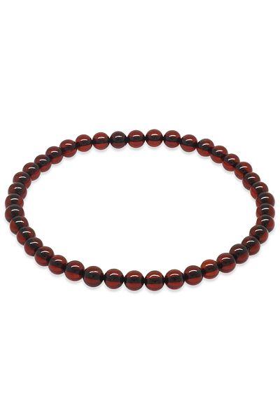 Tesbihane Globe Cut Dark Red Natural Drop Amber Women's Bracelet