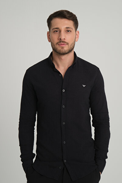 Klothy Ανδρικό λινό πουκάμισο με μακρυμάνικο γιακά 2198