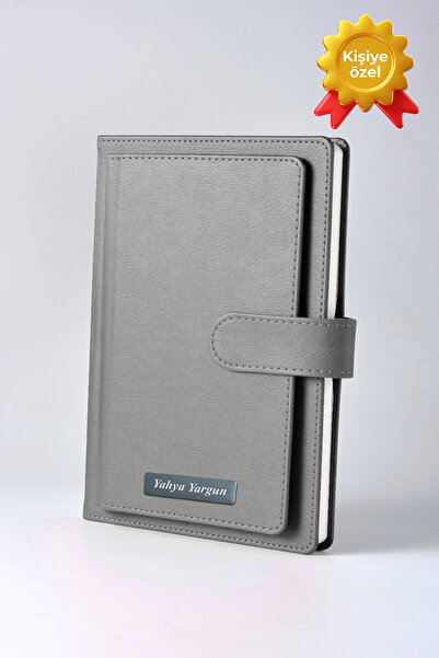 inkglo Gri Deri Düz Kapak Defter Kişiye Özel İsimli Cüzdan Bölmeli Defter