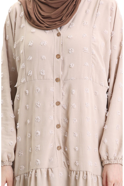 sefamerve Viscose Fabric Half Buttoned Dress 0062-01 Mink