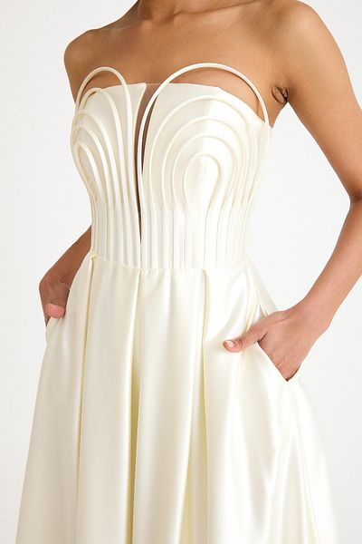 SpringStore Ecru Underwire Neck Long Evening Dress
