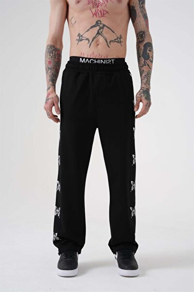 Machinist Men's Butterfly Printed Organic Cotton Oversize Black Sweatpants