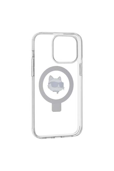 Karl Lagerfeld Husă pentru iPhone 15 Pro Max, Husă rigidă cu inel și suport MagSafe, Karl Lagerfeld - Albă