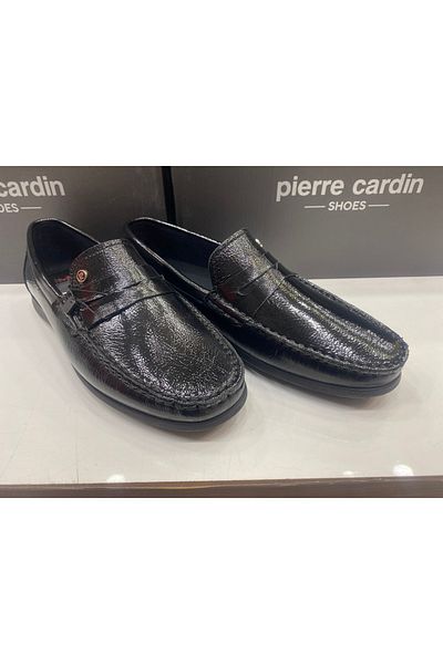 Pierre Cardin Men's Black Wrinkled Patent Leather Loafer