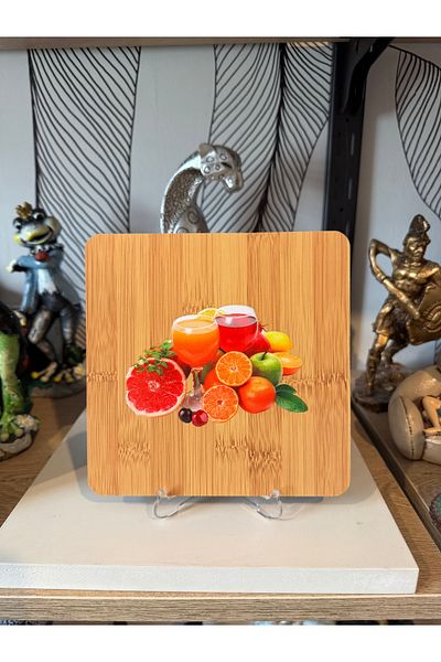 Atak Hediyelik Wooden Fruit Pattern Trivet 16X16 cm