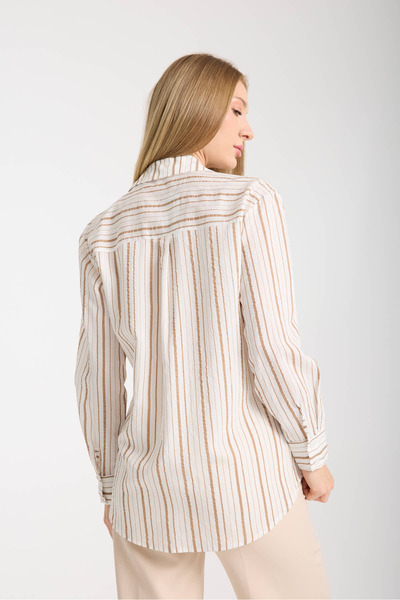 Moda Days Μπεζ ριγέ μακρυμάνικο γυναικείο πουκάμισο