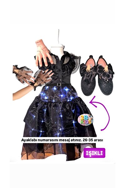 3b kids wednesday ışıklı elbise + wednesday tasarım babet +wednesday el + wed...