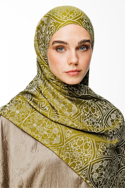Mooncorn Morocco Pattern Double Sided Shawl Oil Green-Ecru