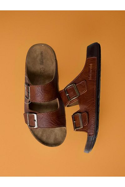 GEZER Summer Men's Double Buckle Adjustable Daily Genuine Leather Slippers