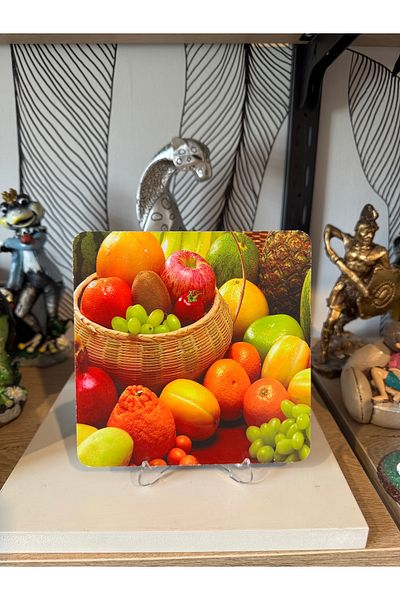 Atak Hediyelik Wooden Fruit Pattern Trivet 16X16 cm