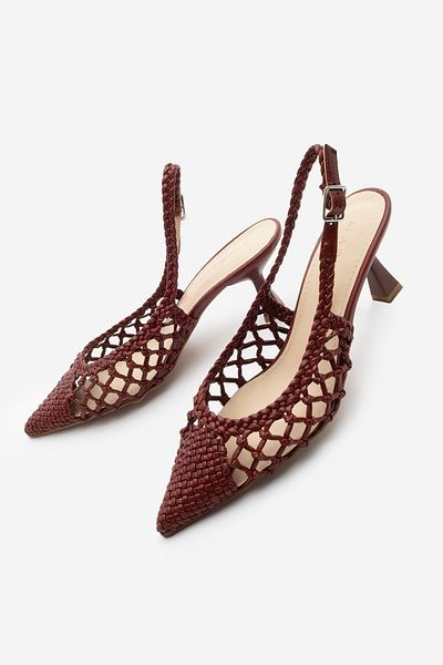 Marjin Women's Stiletto Pointed Toe Hand Braided Slingback Heeled Shoes Elvina Burgundy