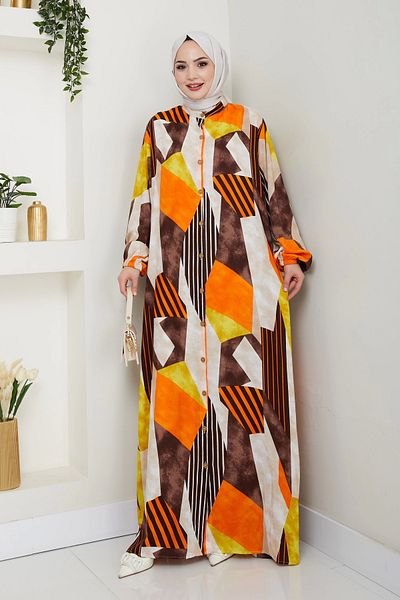 Moda MSK Viscose full length buttoned dress orange brown