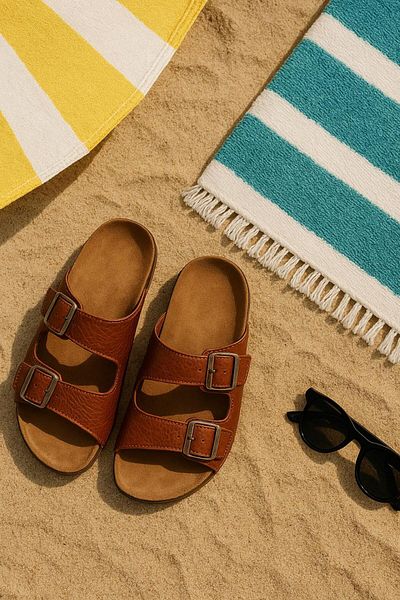 GEZER Summer Men's Double Buckle Adjustable Daily Genuine Leather Slippers