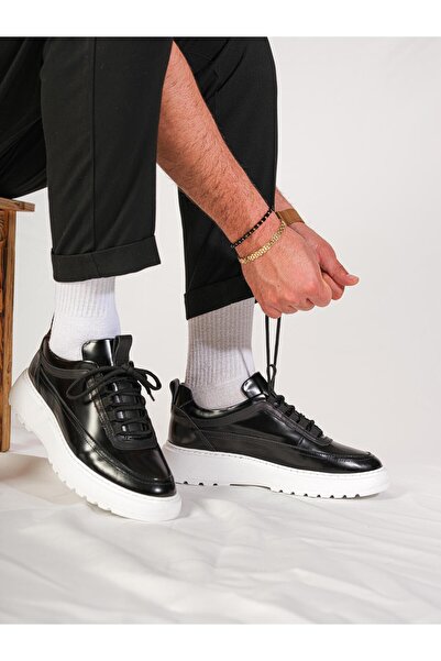 Byterre Divento Hakiki Deri El Yapımı Siyah Sneakers Ayakkabı