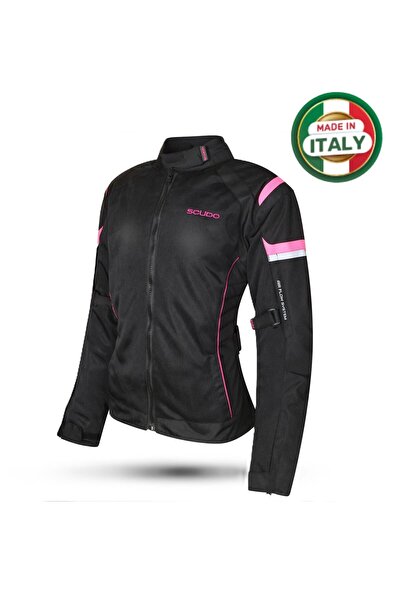 Scudo Lisbon 4 Mevsim Kadın Motosiklet Ceketi Siyah/Pembe