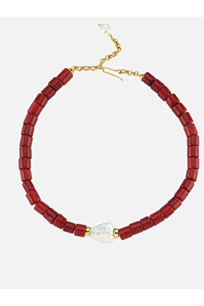 LİNYA JEWELLERY Harmonia Barok İncili Kırmızı Mercan Kolye