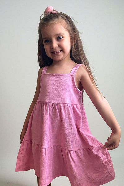 Kübra Tekstil Lupinn Fashion Girl's Pink Strap Summer Cotton Flounces Dress
