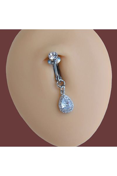 Heppii Non-Perforated Zircon Drop Dangle Compression Clip-On Navel Piercing Belly Piercing