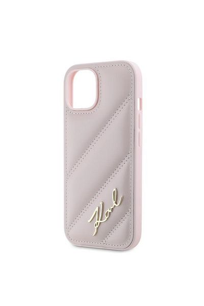 Karl Lagerfeld Carcasă pentru iPhone 15 Plus, cu imprimeu diagonal matlasat, roz
