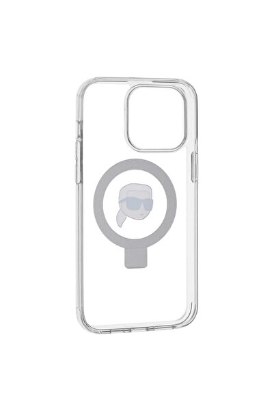 Karl Lagerfeld Husă pentru iPhone 15 Pro Max, Husă rigidă cu inel și suport MagSafe, Karl Lagerfeld - Albă