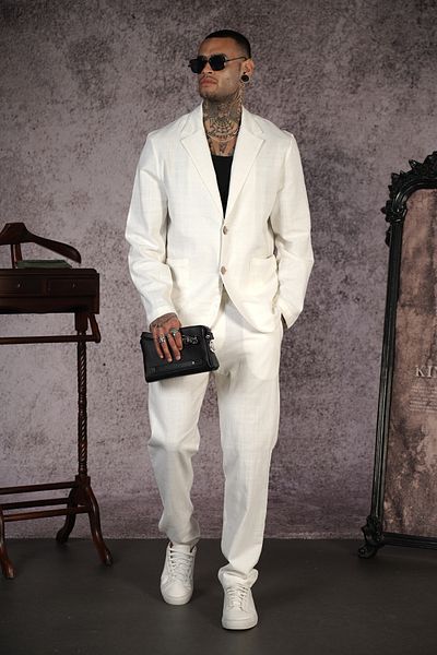 Butik TREND WE Стандартно сако и панталон от ленен плат от ликра