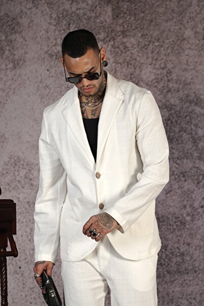 Butik Trend We Lycra Linen Fabric Regular Fit Blazer Jacket and Pants Set