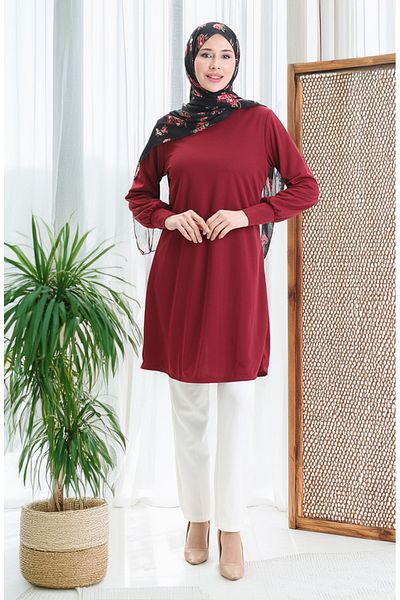 sefamerve Basic Tunic 1120-01 Claret Red