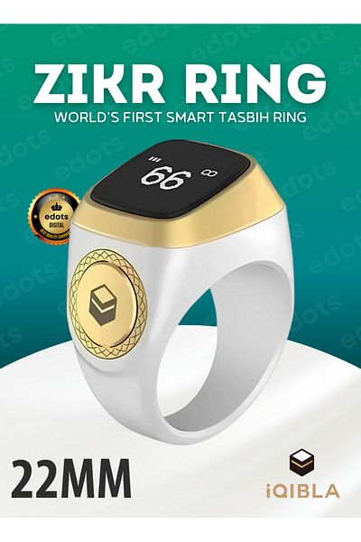 iqibla Smart Zikr Ring | 22mm Prayer Counter, Muslim Prayer Time Reminder & Waterproof Tasbih Counter