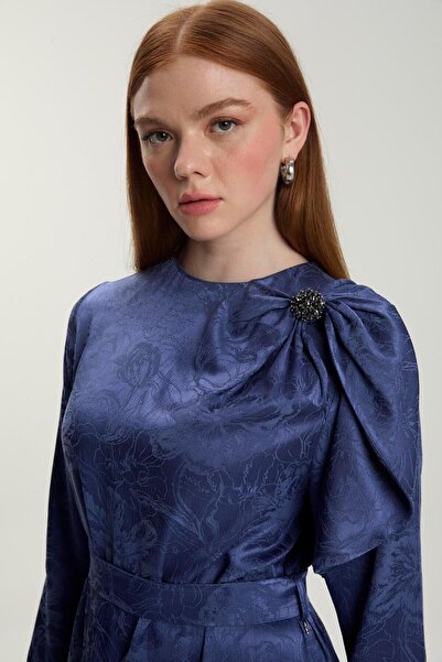 Zühre Jacquard Shoulder Detailed Lavender Dress E-0514