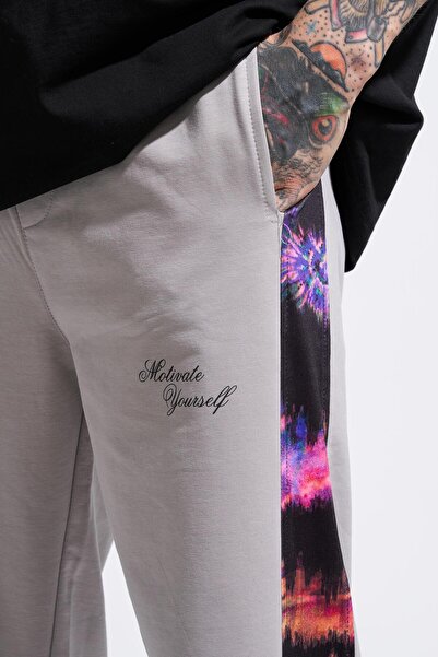 Machinist Ανδρικό Motıvate Yourself εμπριμέ από οργανικό βαμβάκι Oversize ανοιχτό γκρι φούτερ