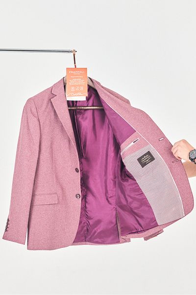 Frappoli Picardi Men's Burgundy Textured Fabric Mono Collar Slim Fit Sports Blazer Jacket (Large Size-Oversize)